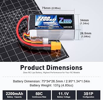 Amazon.com: Zeee 3S Lipo Battery 2200mAh 11.1V 50C Shorty Pack